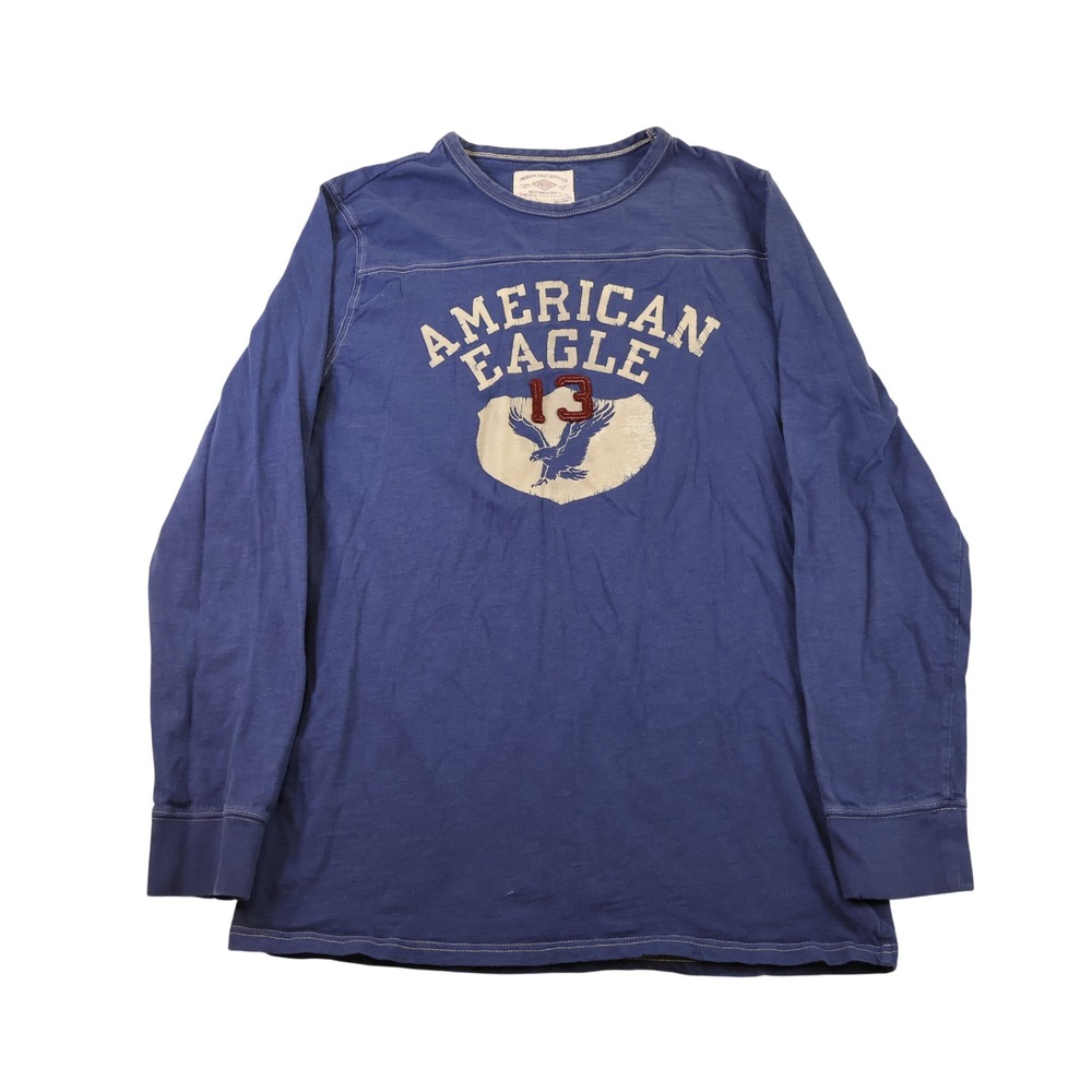 American Eagle Mens XLT Long Sleeve‎ T-Shirt Blue Graphic Classic Fit 1142487563
